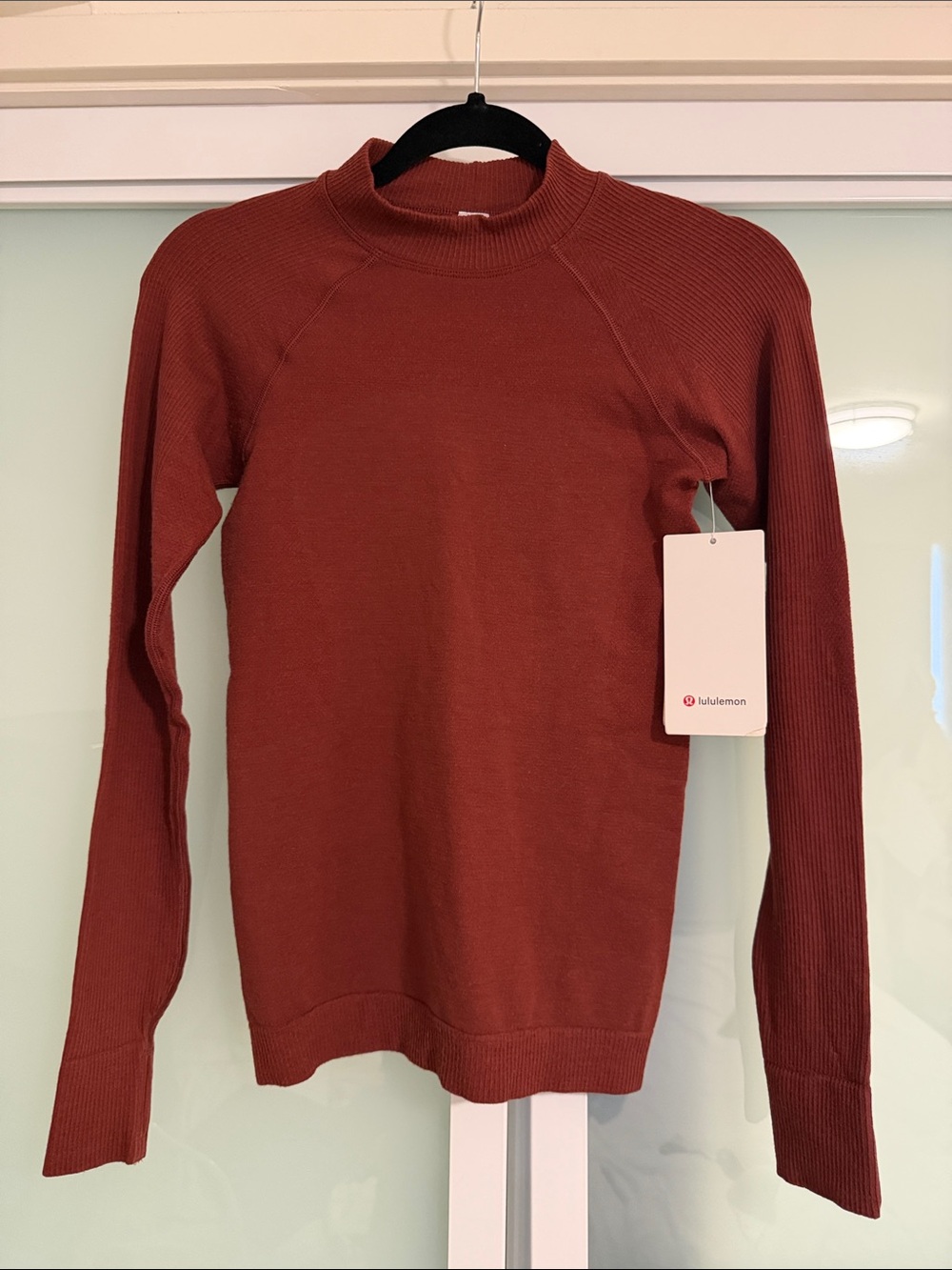 lululemon athletica women’s Long-Sleeve Ribbed Mock Neck Sweater - Rust